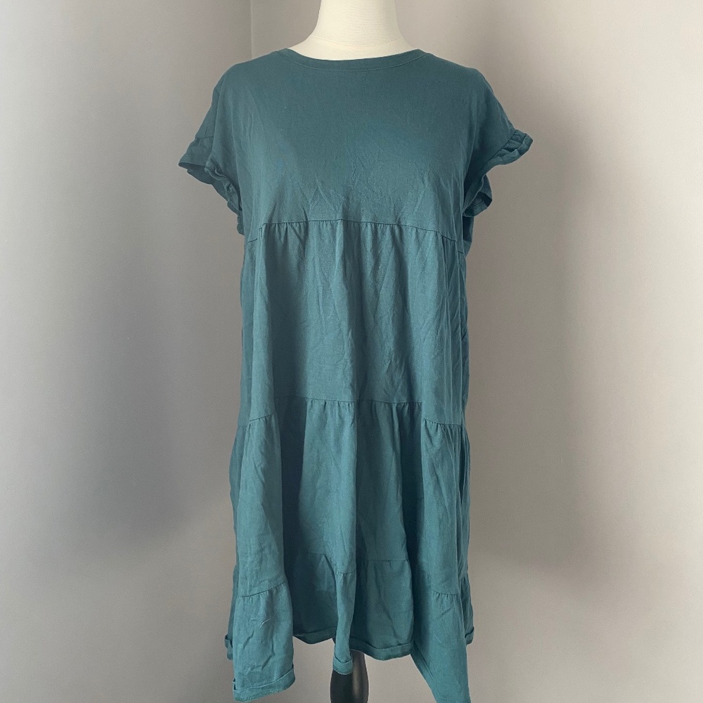 Teal Ruffled Peasant Dress